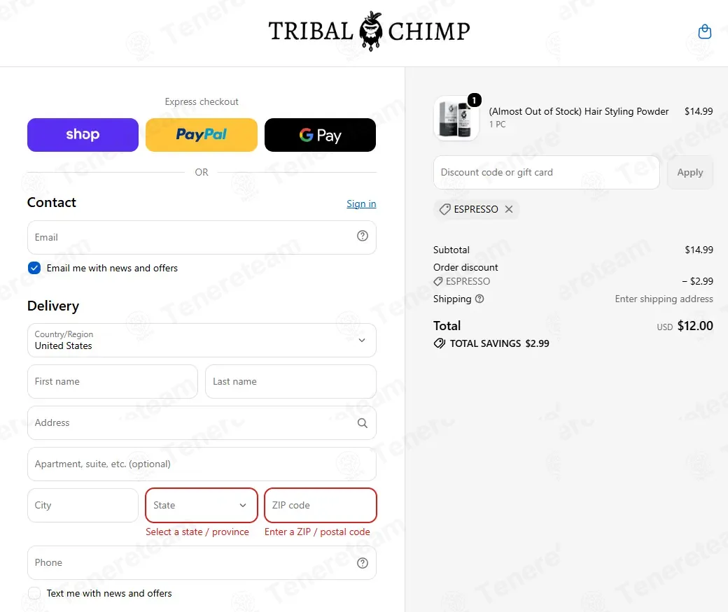Tribal Chimp coupon code: 20% off with ESPRESSO. Tested and valid as 6 days ago.