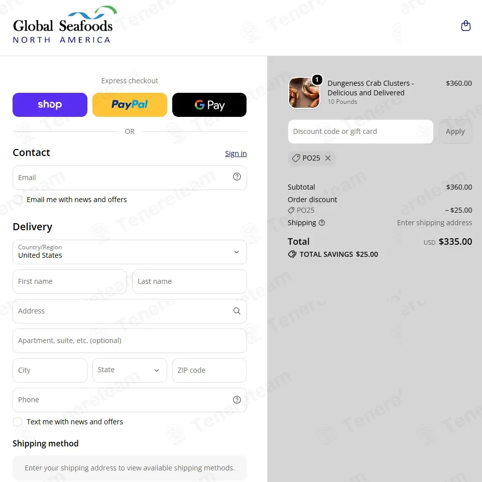 Global Seafoods coupon code verified as working at checkout