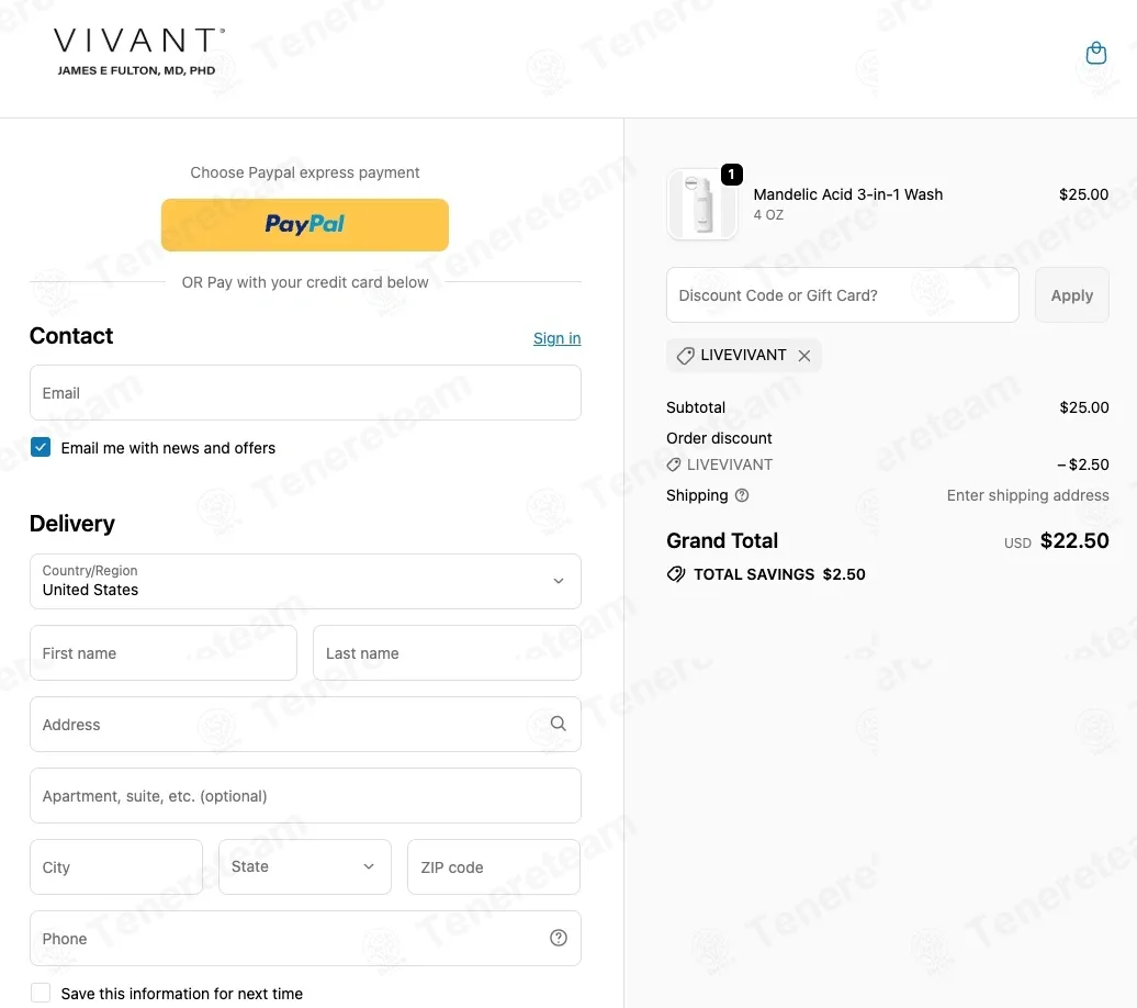 Vivant Skin Care coupon code: 10% off with LIVEVIVANT. Tested and valid as 6 months ago.