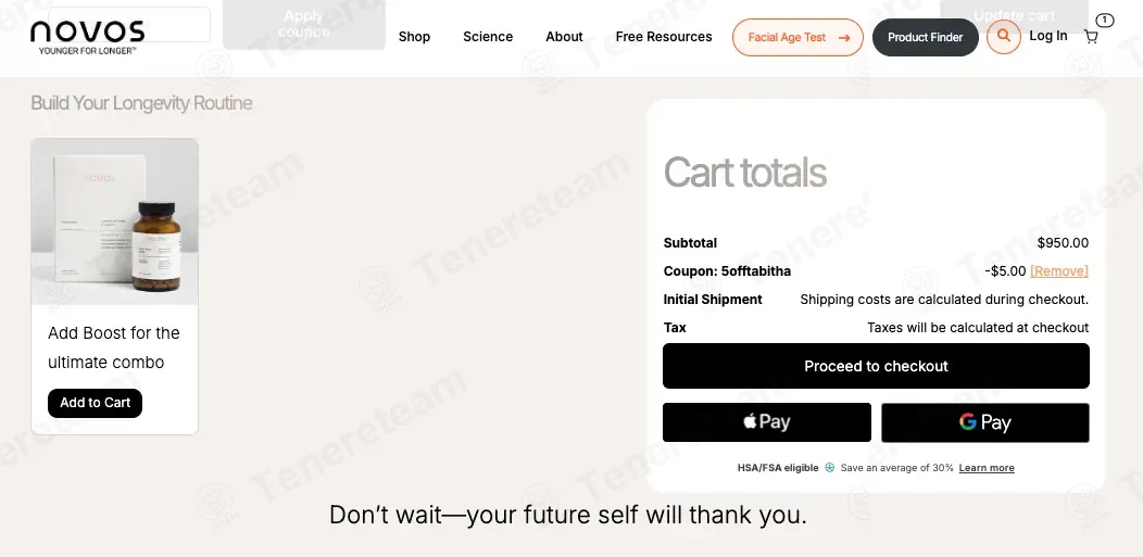 Novos coupon code: $5 off with 5OFFTABITHA. Tested and valid as 3 months ago.