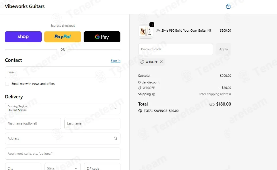 Vibe Works Guitars coupon code: 10% off with W10OFF. Tested and valid as 1 week ago.