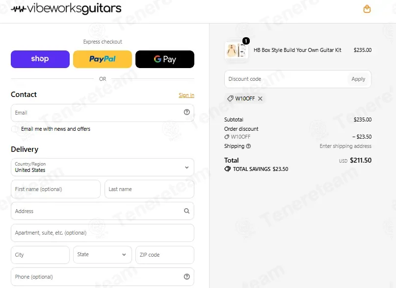 Vibe Works Guitars coupon code: 10% off with W10OFF. Tested and valid as 1 week ago.