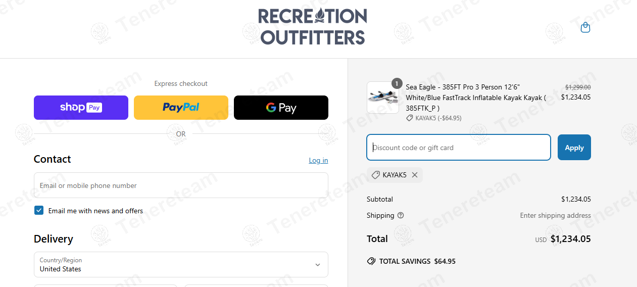 Recreation Outfitters coupon code: 5% off with KAYAK5. Tested and valid as 1 year ago.