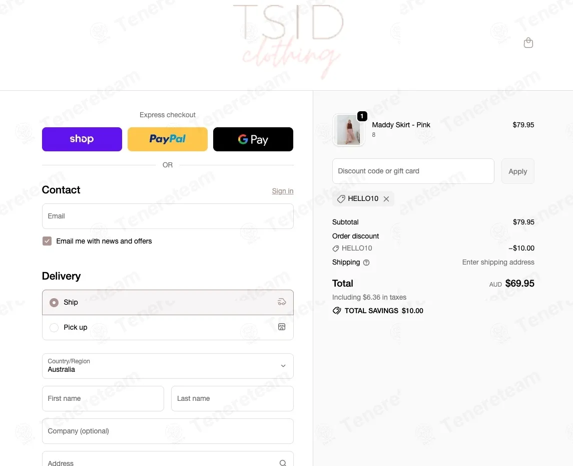 TSID Clothing coupon code: $10 off with HELLO10. Tested and valid as 7 months ago.