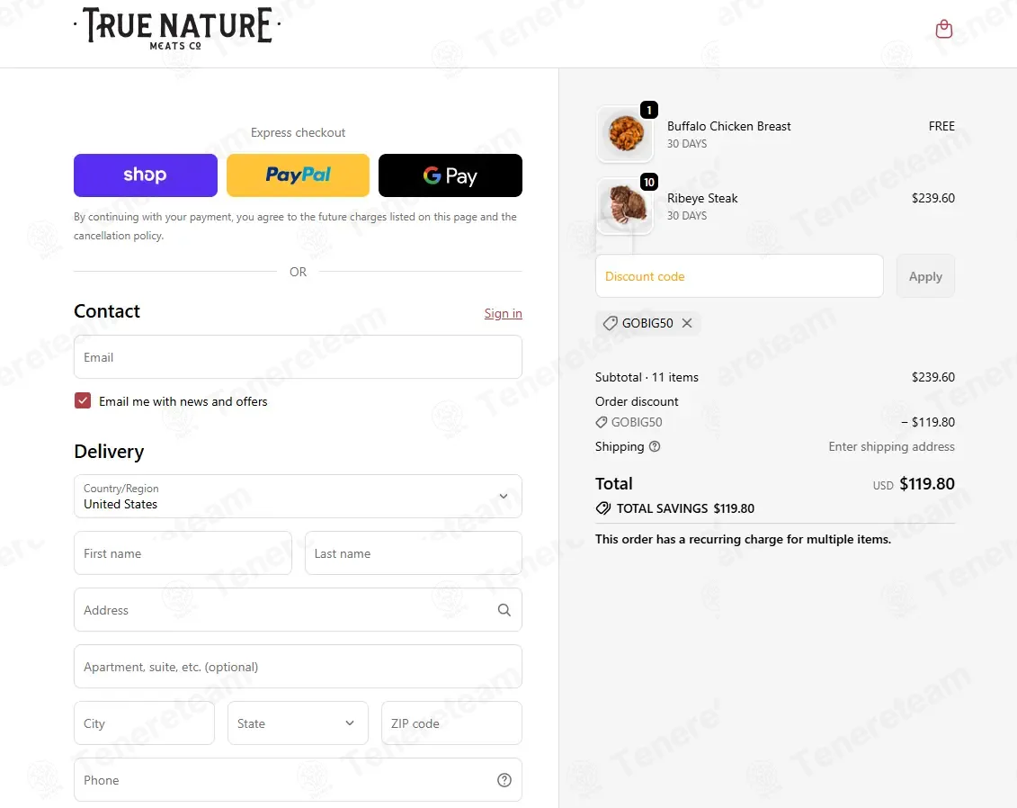True Nature Meats apply coupon code