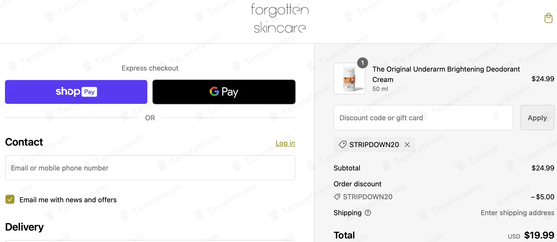 Forgotten Skincare coupon code: 20% off with stripdown20. Tested and valid as 1 year ago.