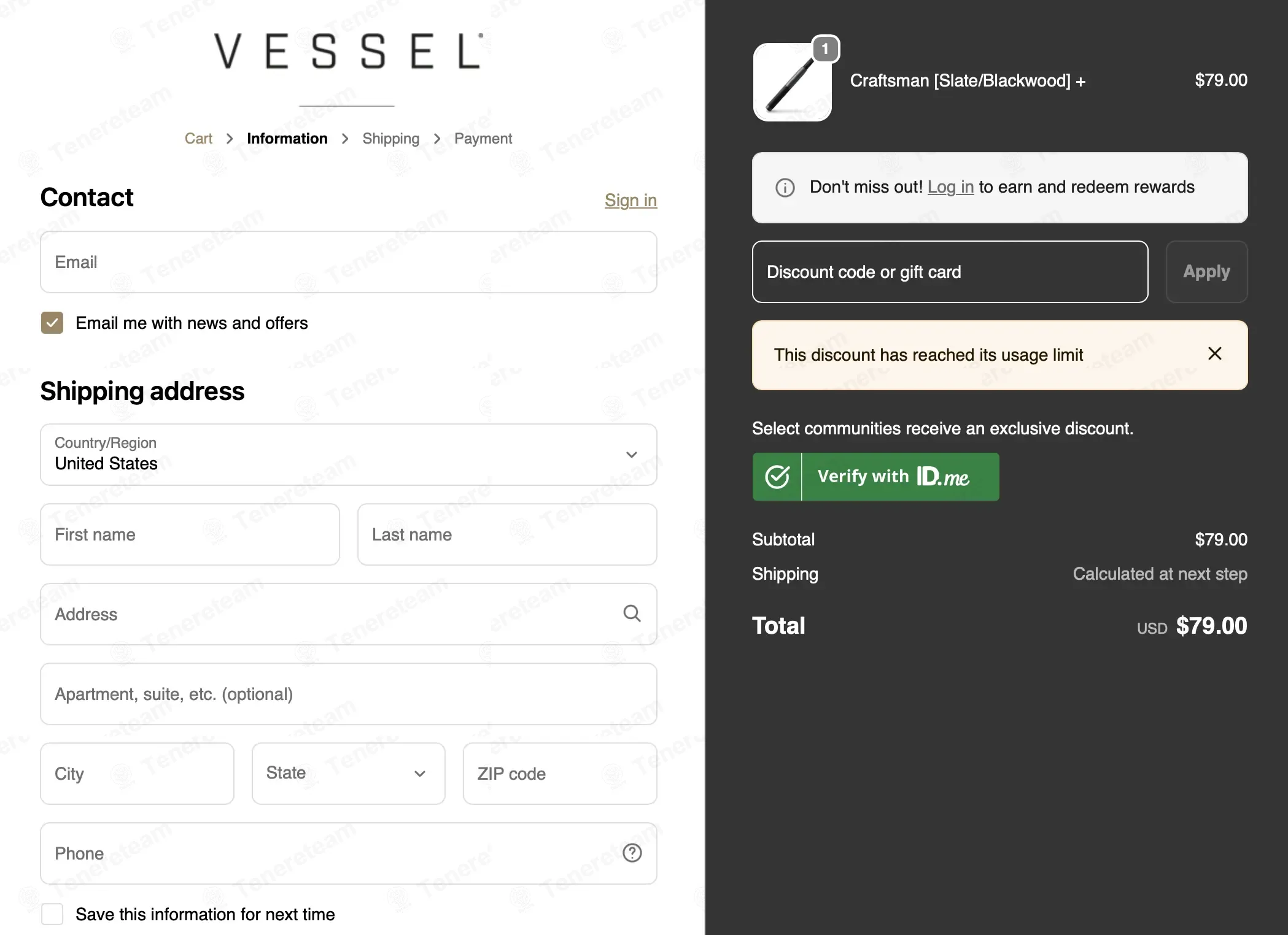 Vessel Brand coupon code: 15% off with SAFE-OPT15. Tested and valid as 2 weeks ago.