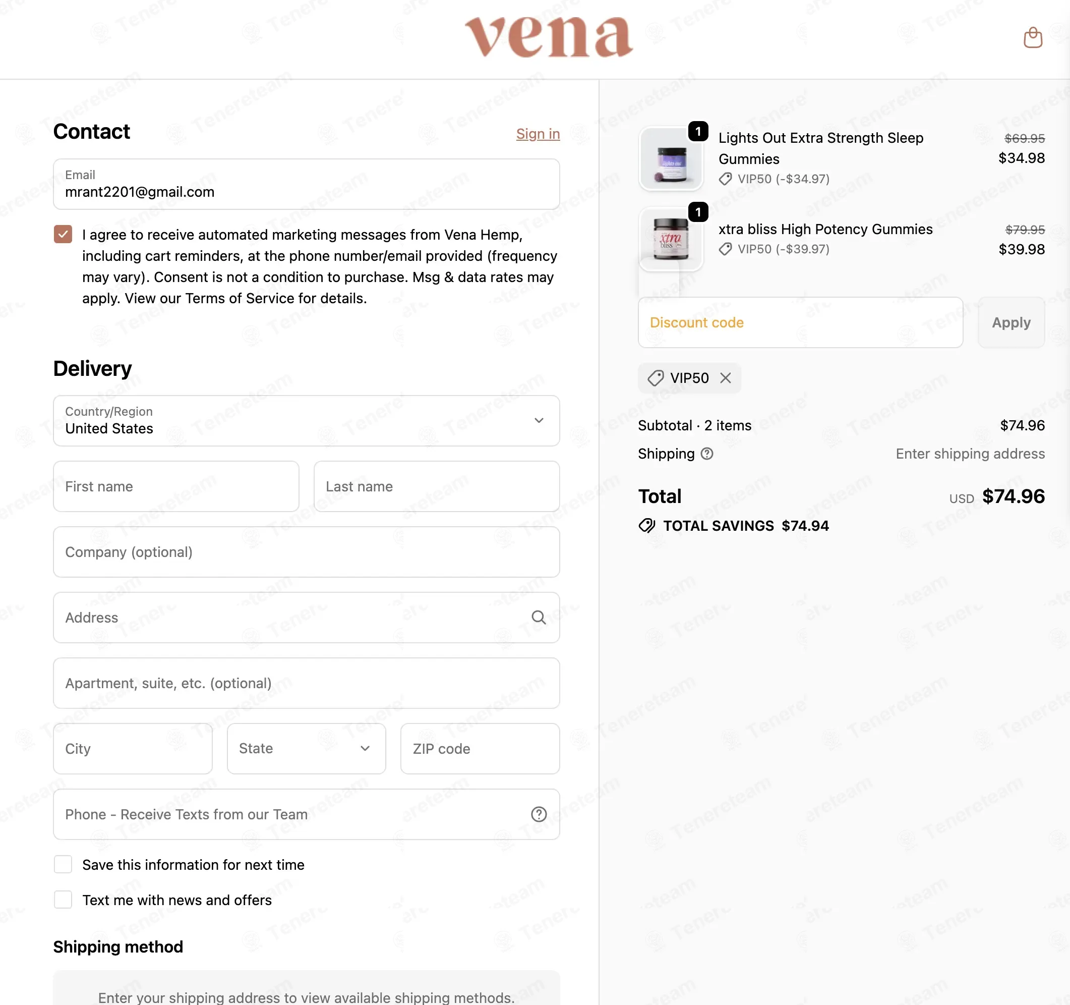 Vena Wellness coupon code: 50% off with VIP50. Tested and valid as 7 months ago.