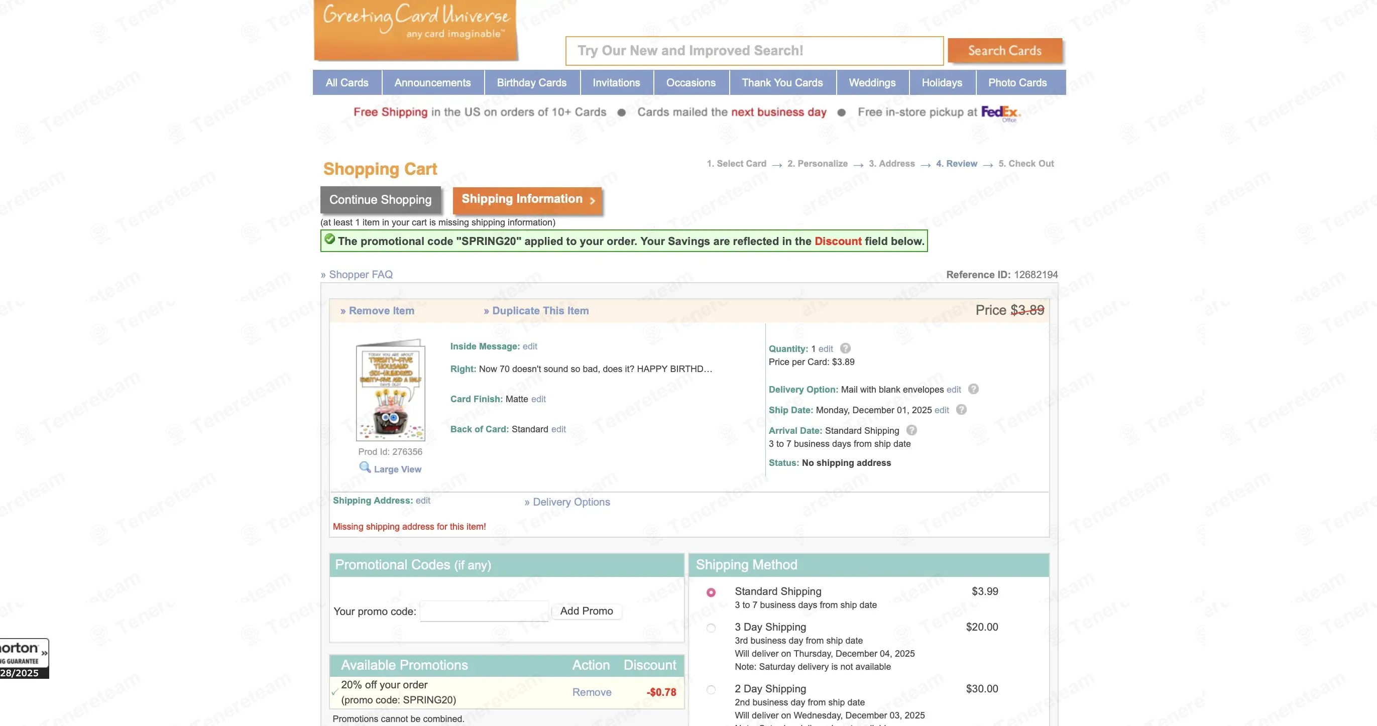 Greeting Card Universe coupon code: 20% off with SPRING20. Tested and valid as 7 months ago.