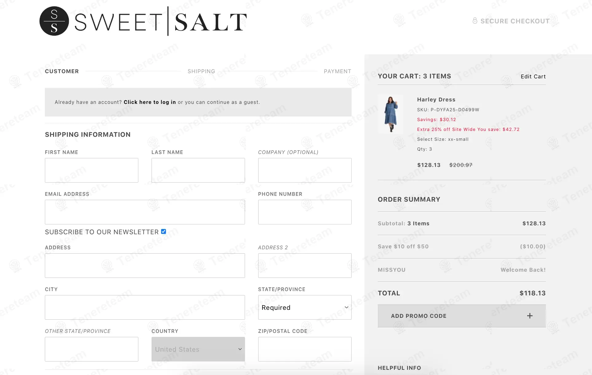Sweet Salt Clothing coupon code: $10 off with MISSYOU. Tested and valid as 9 months ago.