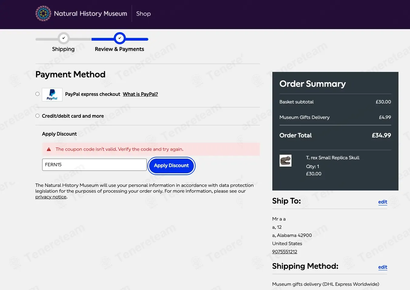 Natural History Museum coupon code: 15% off with FERN15. Tested and valid as 2 months ago.