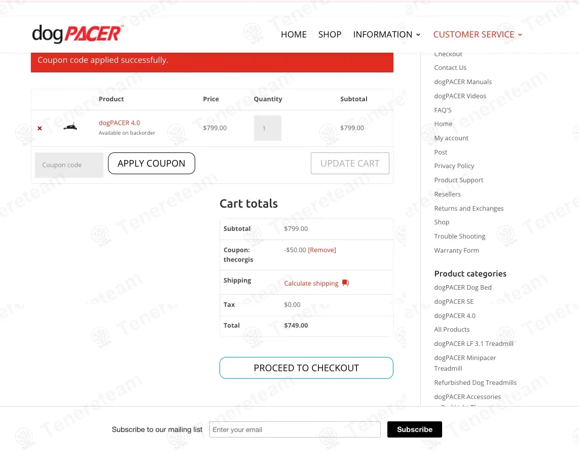 Dogpacer coupon code: $50 off with THECORGIS. Tested and valid as 9 months ago.