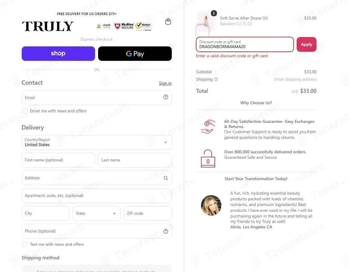 Truly Beauty coupon code: 20% off with DRAGONBORNMAMA20. Tested and valid as 2 weeks ago.