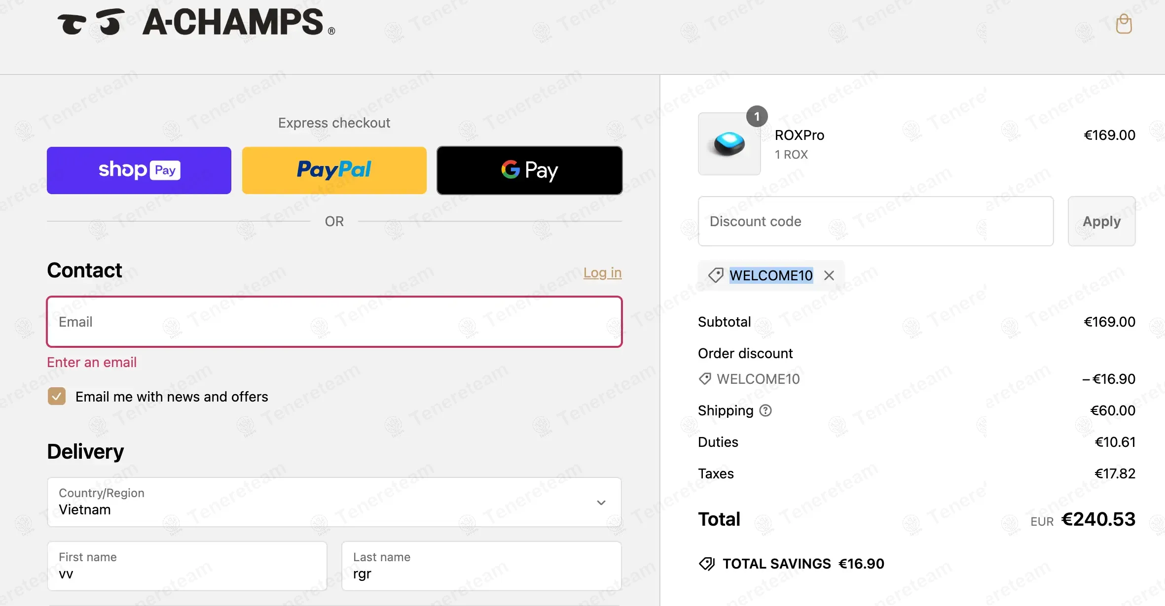 A Champs coupon code: 10% off with WELCOME10. Tested and valid as 9 months ago.
