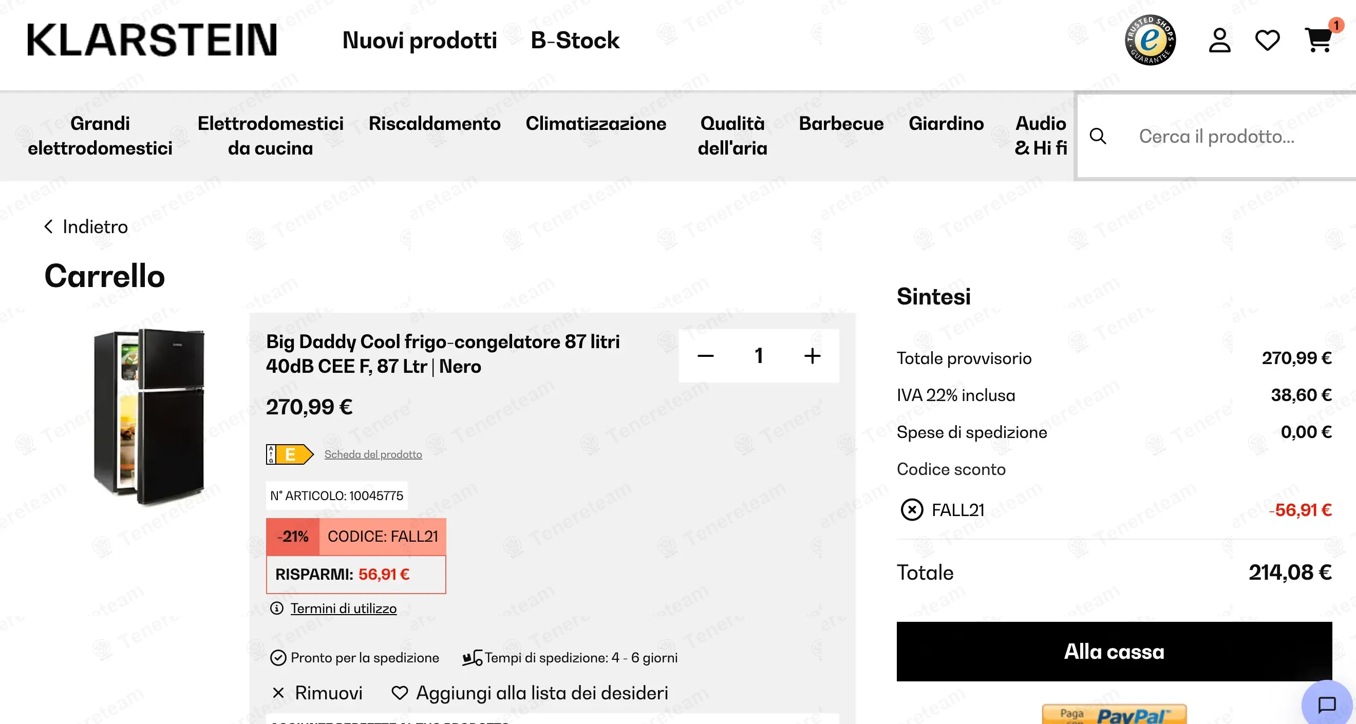 Klarstein IT coupon code: 21% off with FALL21. Tested and valid as 8 months ago.