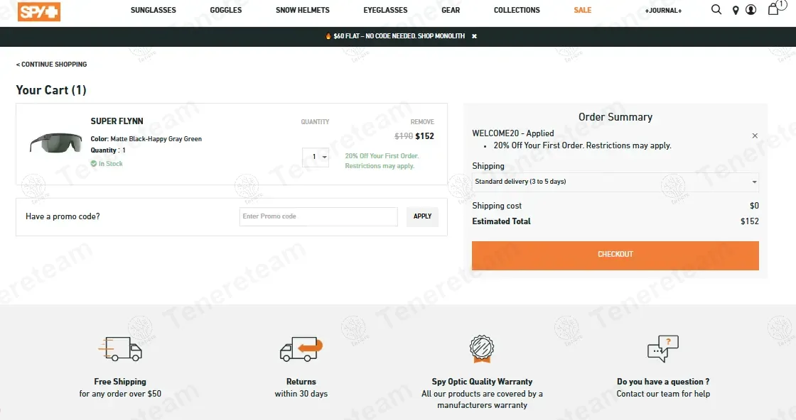 SPYOptic coupon code: 20% off with WELCOME20. Tested and valid as 10 months ago.