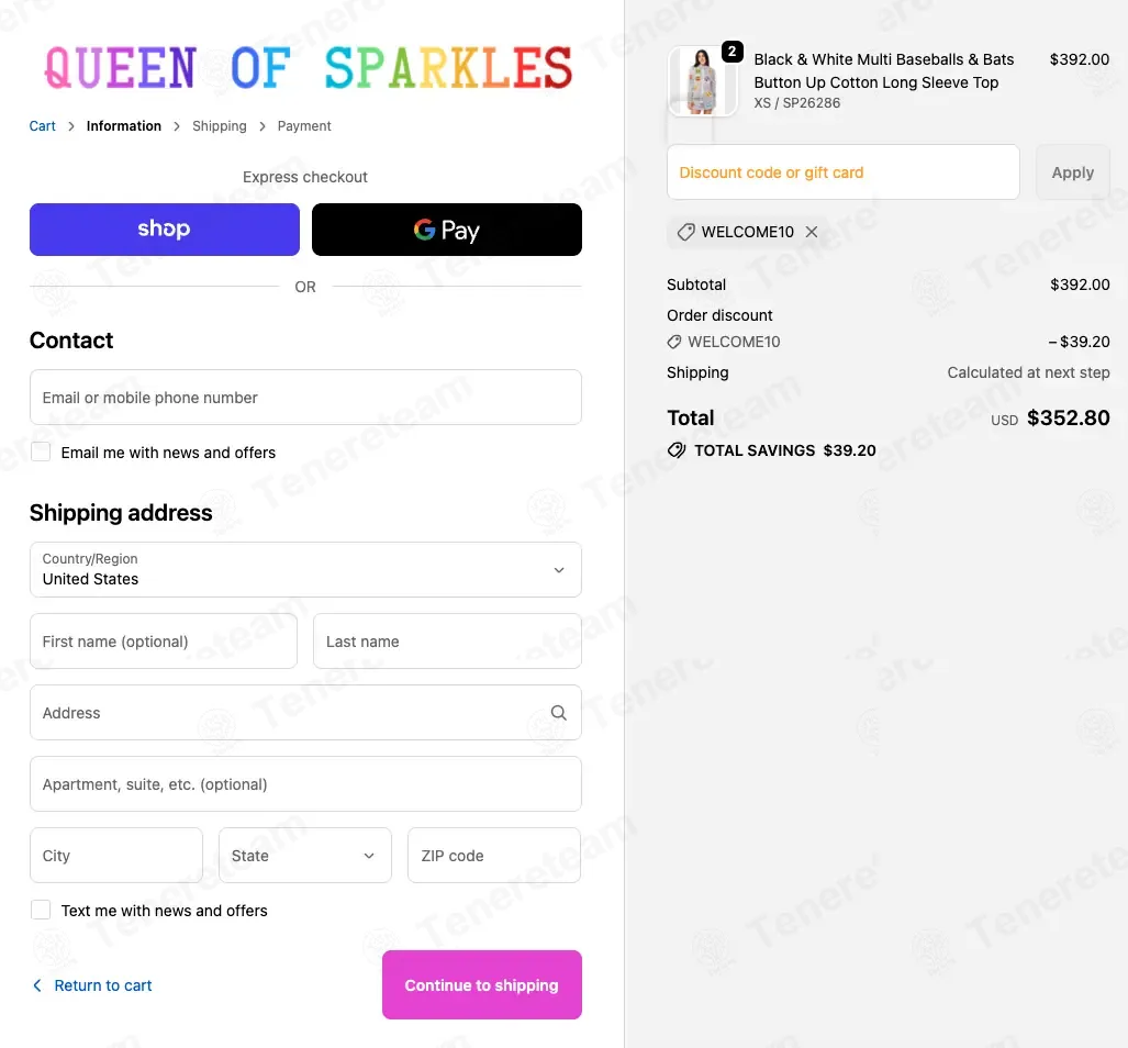 Queen of Sparkles coupon code: 10% off with WELCOME10. Tested and valid as 5 months ago.