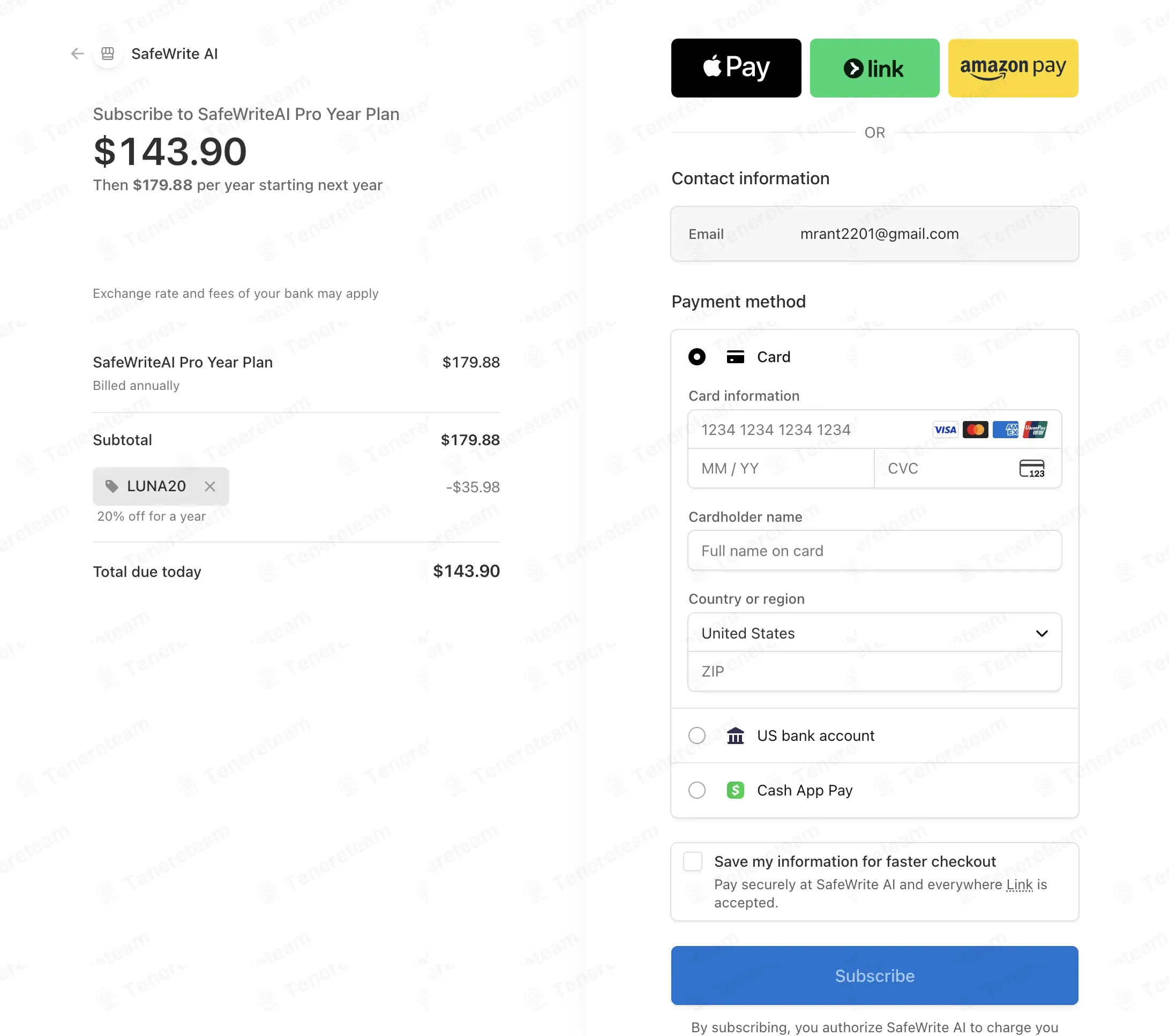 SafeWrite AI apply coupon code