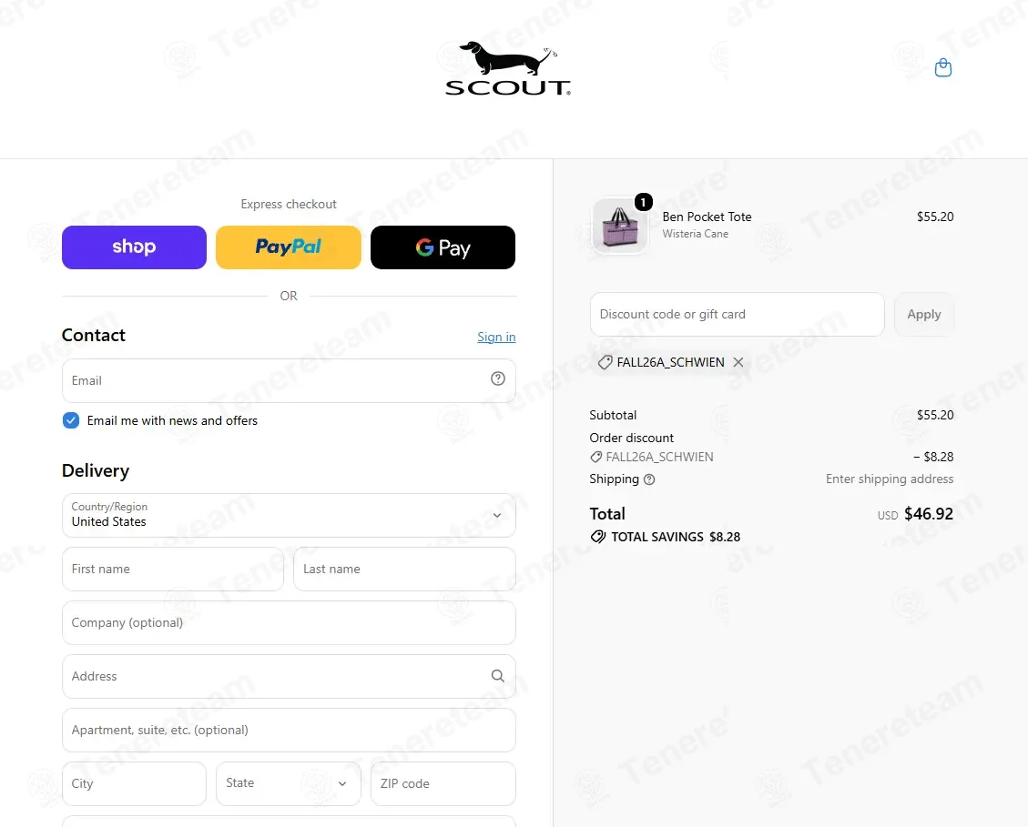 Scout Bags coupon code: 15% off with FALL26A_SCHWIEN. Tested and valid as 2 days ago.