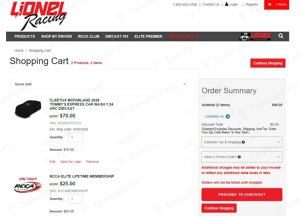 Lionel Racing coupon code: 10% off with LREMAIL10. Tested and valid as 3 months ago.