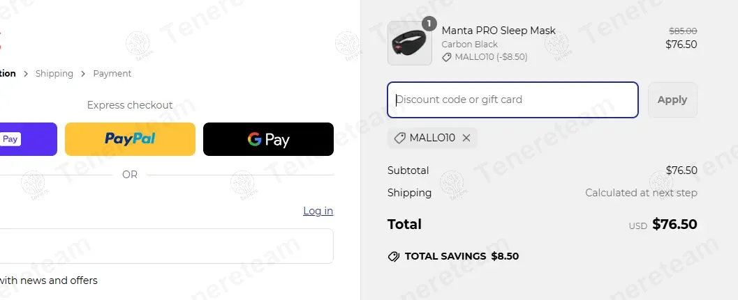 Manta Sleep coupon code: 10% off with MALLO10. Tested and valid as 1 year ago.