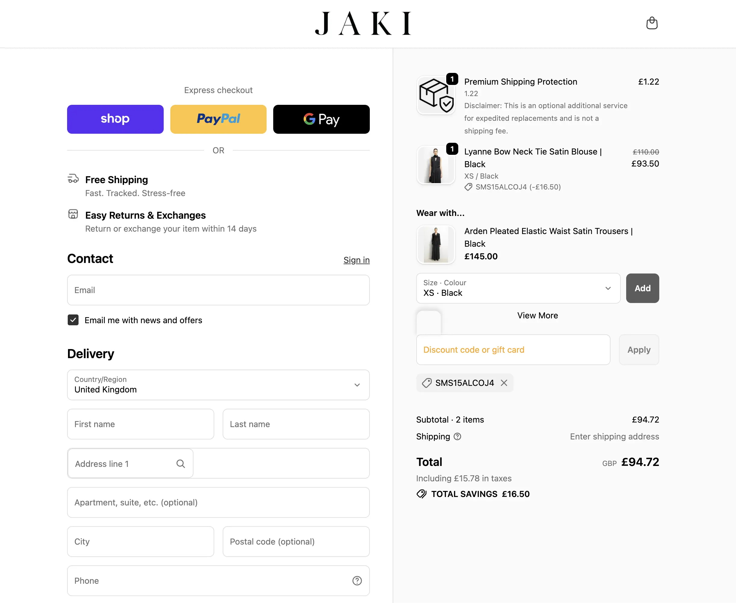 Jaki London apply coupon code