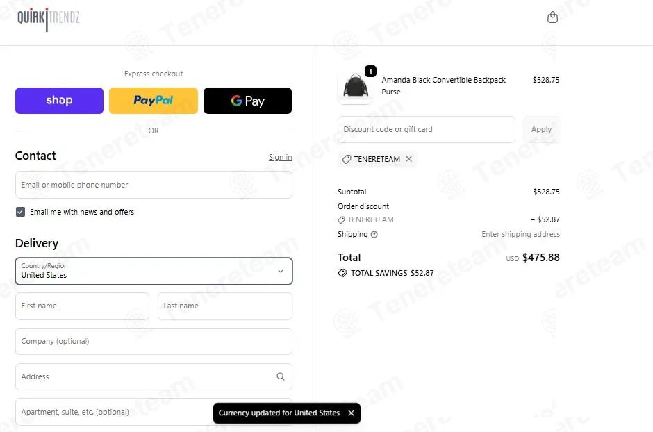 Quirki Trendz coupon code: 10% off with TENERETEAM. Tested and valid as 4 weeks ago.