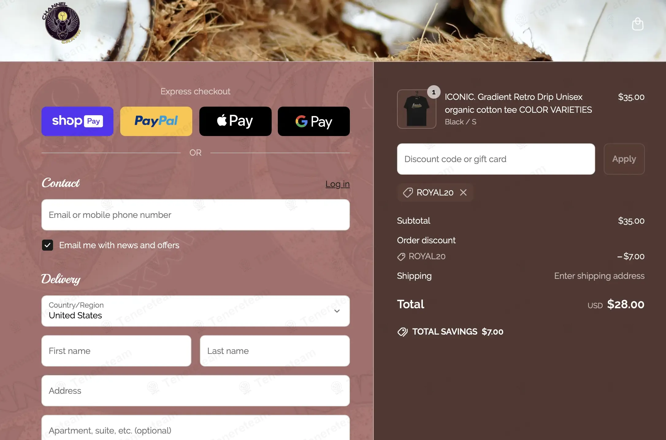 Channelcrxwn coupon code: 20% off with Royal20. Tested and valid as 1 year ago.