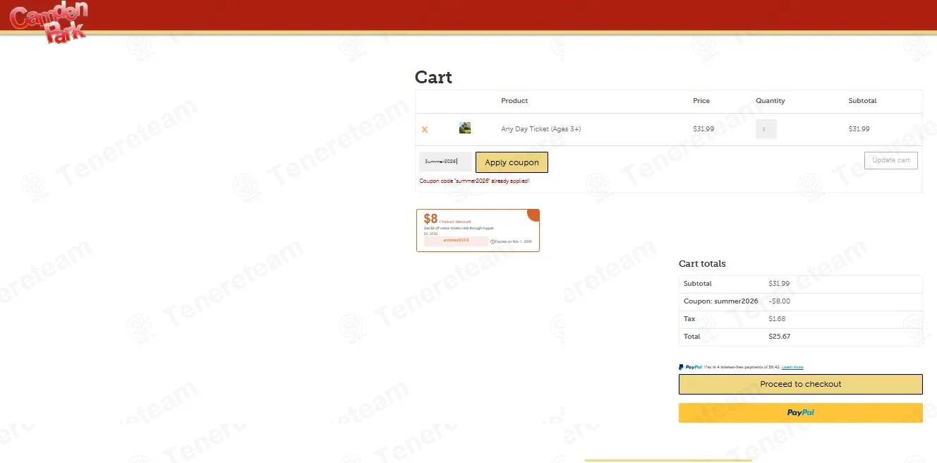 Camden Park apply coupon code