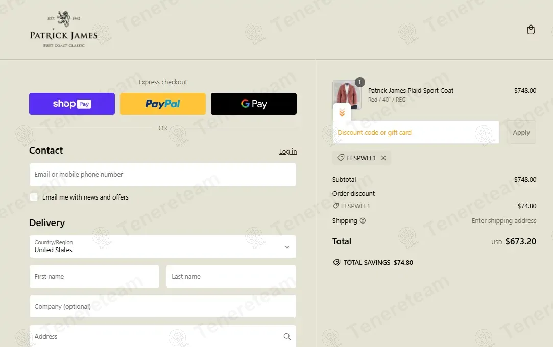 PATRICK JAMES apply coupon code