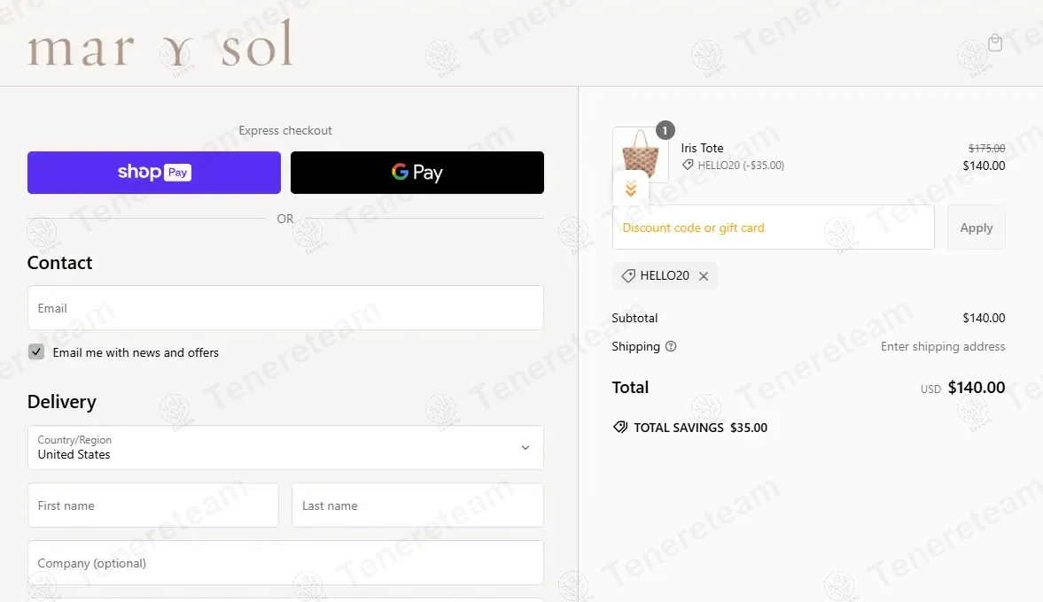 Mar Y Sol coupon code: 20% off with HELLO20. Tested and valid as 1 year ago.
