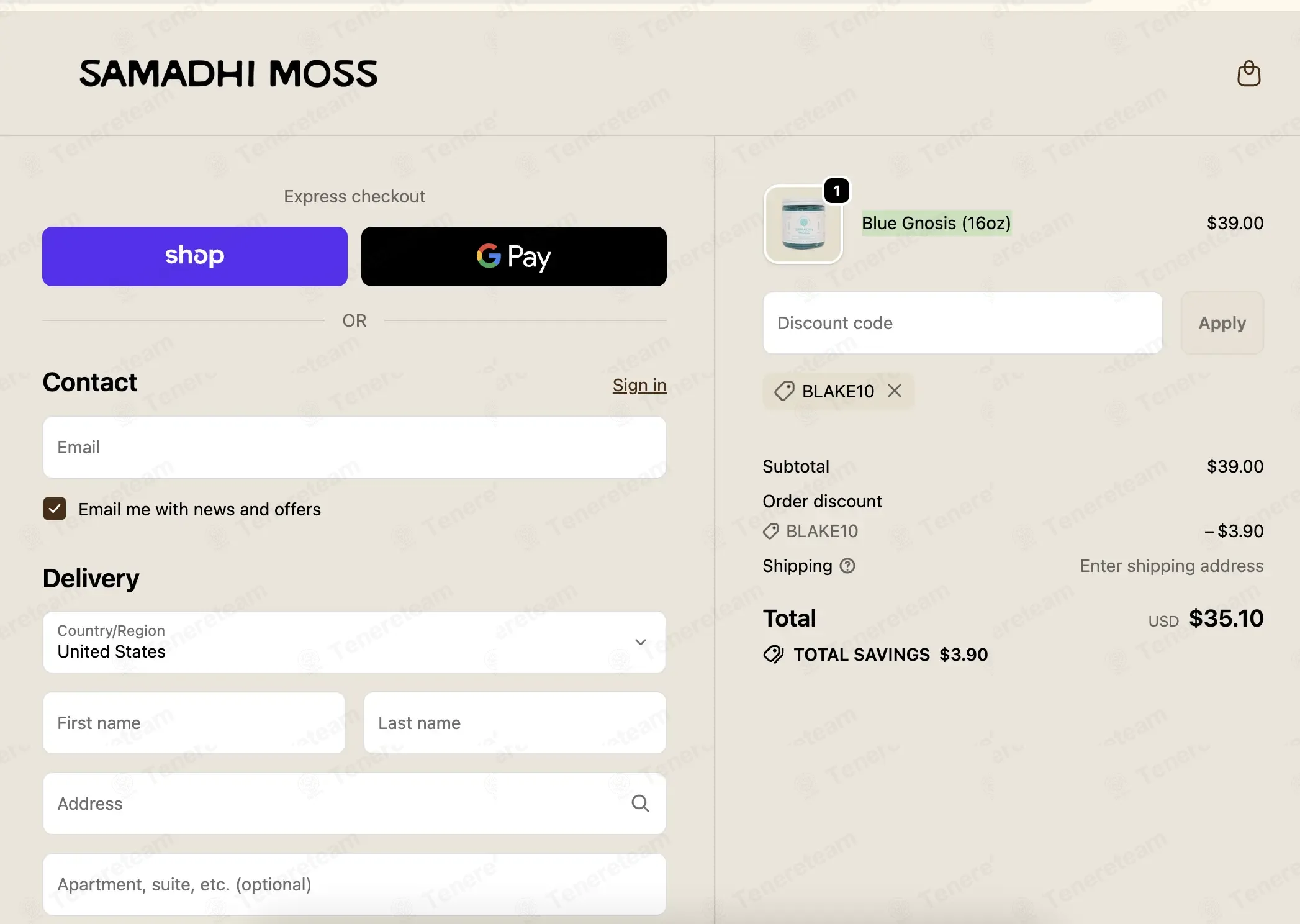 Samadhi Moss coupon code: 10% off with blake10. Tested and valid as 1 week ago.