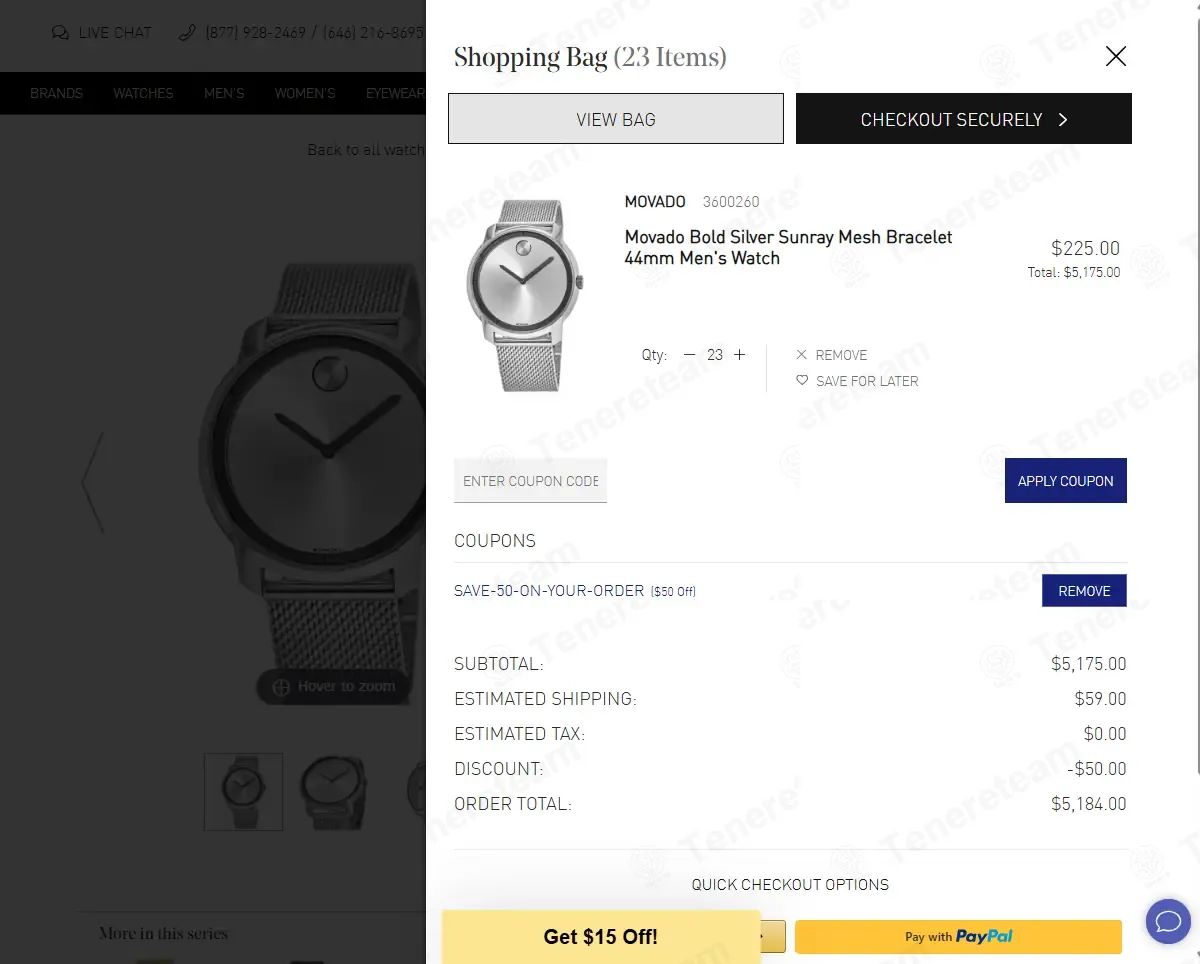 Watchmaxx coupon code: $50 off with SAVE-50-ON-YOUR-ORDER. Tested and valid as 1 month ago.