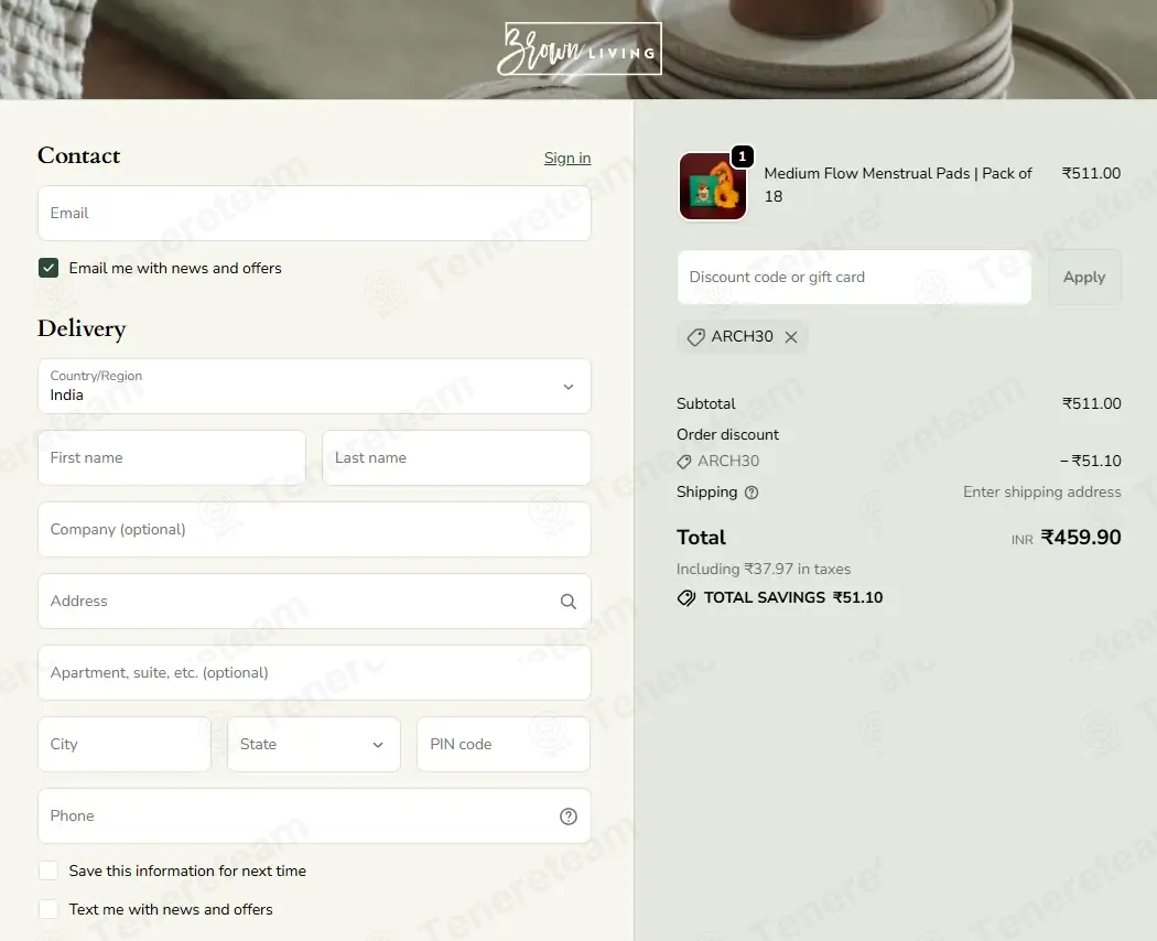 Brownliving IN coupon code: 10% off with ARCH30. Tested and valid as 8 hours ago.
