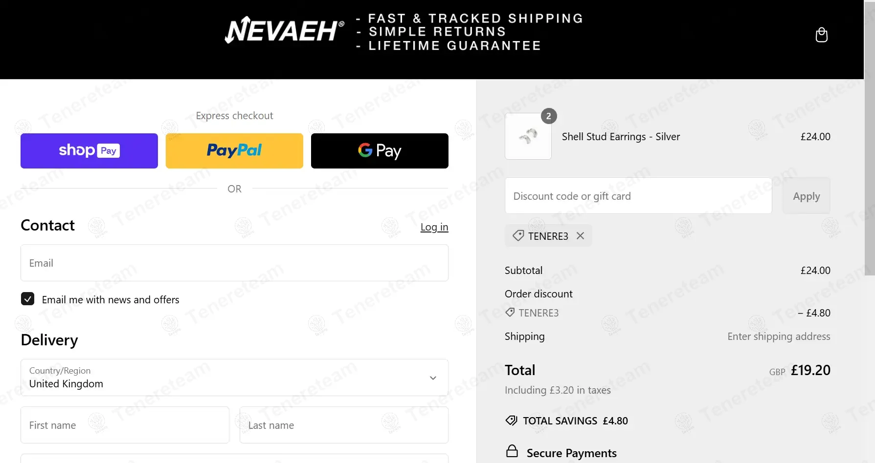 Nevaeh Jewellery coupon code: 20% off with Tenere3. Tested and valid as 7 months ago.