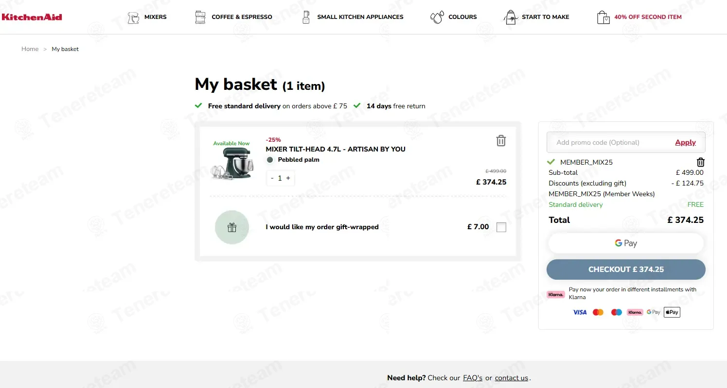 Kitchenaid UK coupon code: 25% off with MEMBER_MIX25. Tested and valid as 8 months ago.