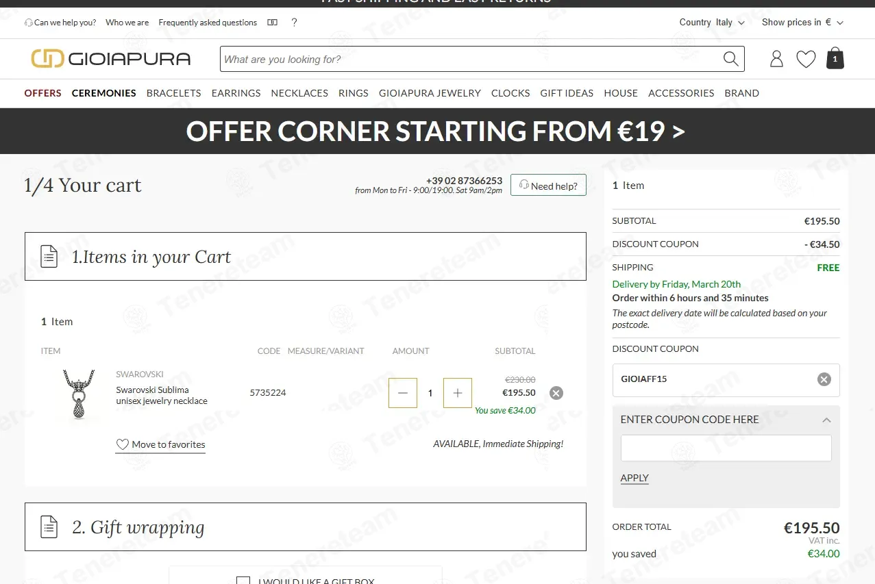 Gioiapura coupon code: 15% off with GIOIAFF15. Tested and valid as 3 weeks ago.