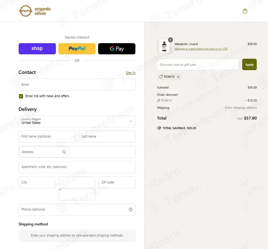 Organic Olivia coupon code: 15% off with POW15. Tested and valid as 1 week ago.