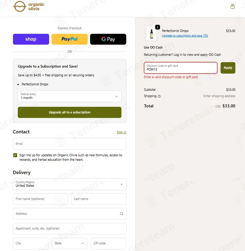 Organic Olivia coupon code: 15% off with POW15. Tested and valid as 1 week ago.