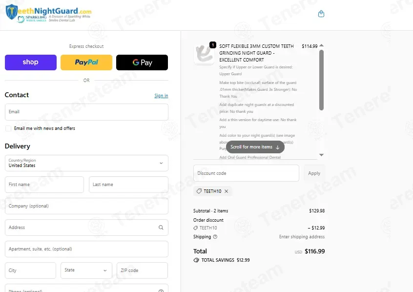 Teeth Night Guard coupon code: 10% off with TEETH10. Tested and valid as 1 month ago.