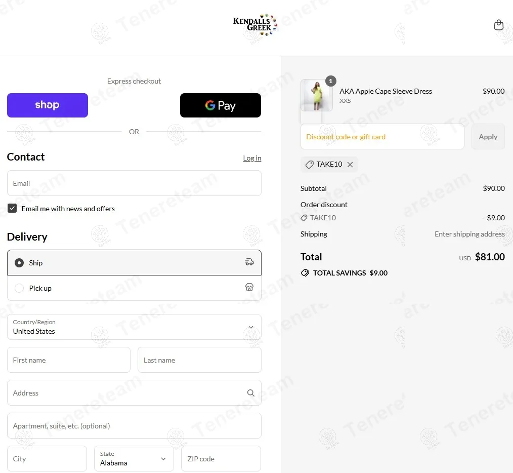 Kendalls Greek coupon code: 10% off with TAKE10. Tested and valid as 9 months ago.