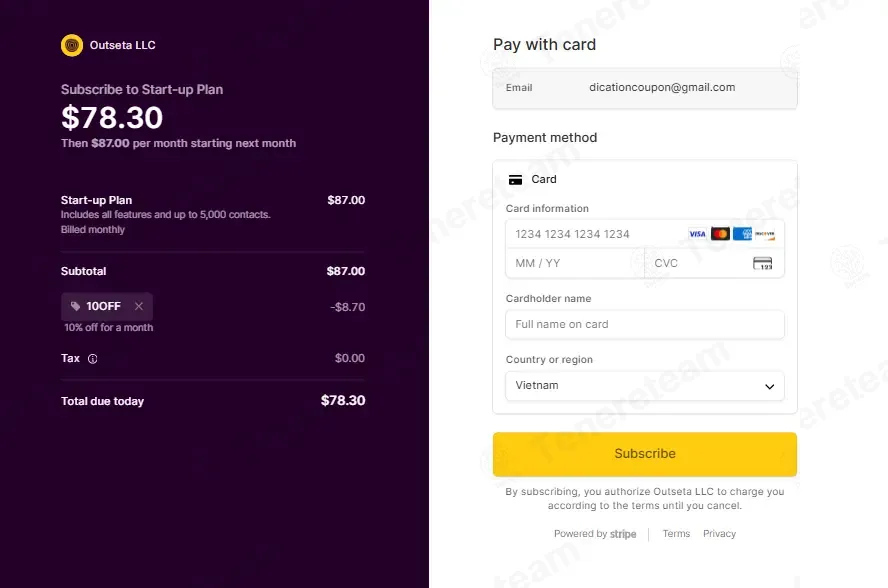 Outseta apply coupon code
