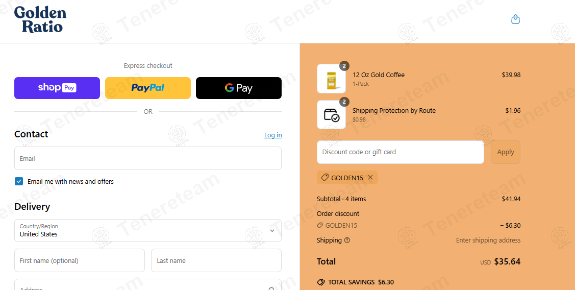 Golden Ratio Coffee coupon code: 15% off with GOLDEN15. Tested and valid as 1 year ago.