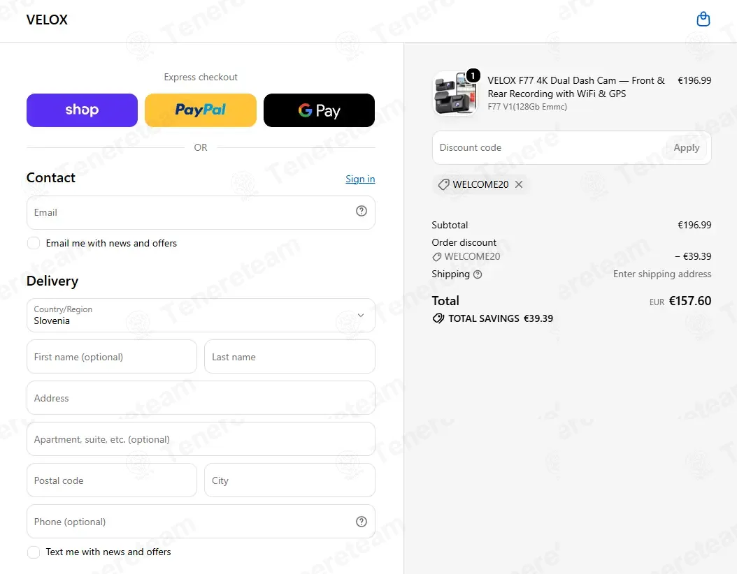 Velox apply coupon code