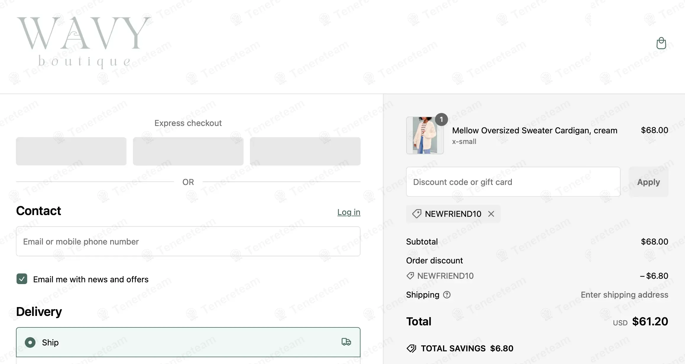 Wavy Boutique coupon code: 10% off with NEWFRIEND10. Tested and valid as 1 year ago.