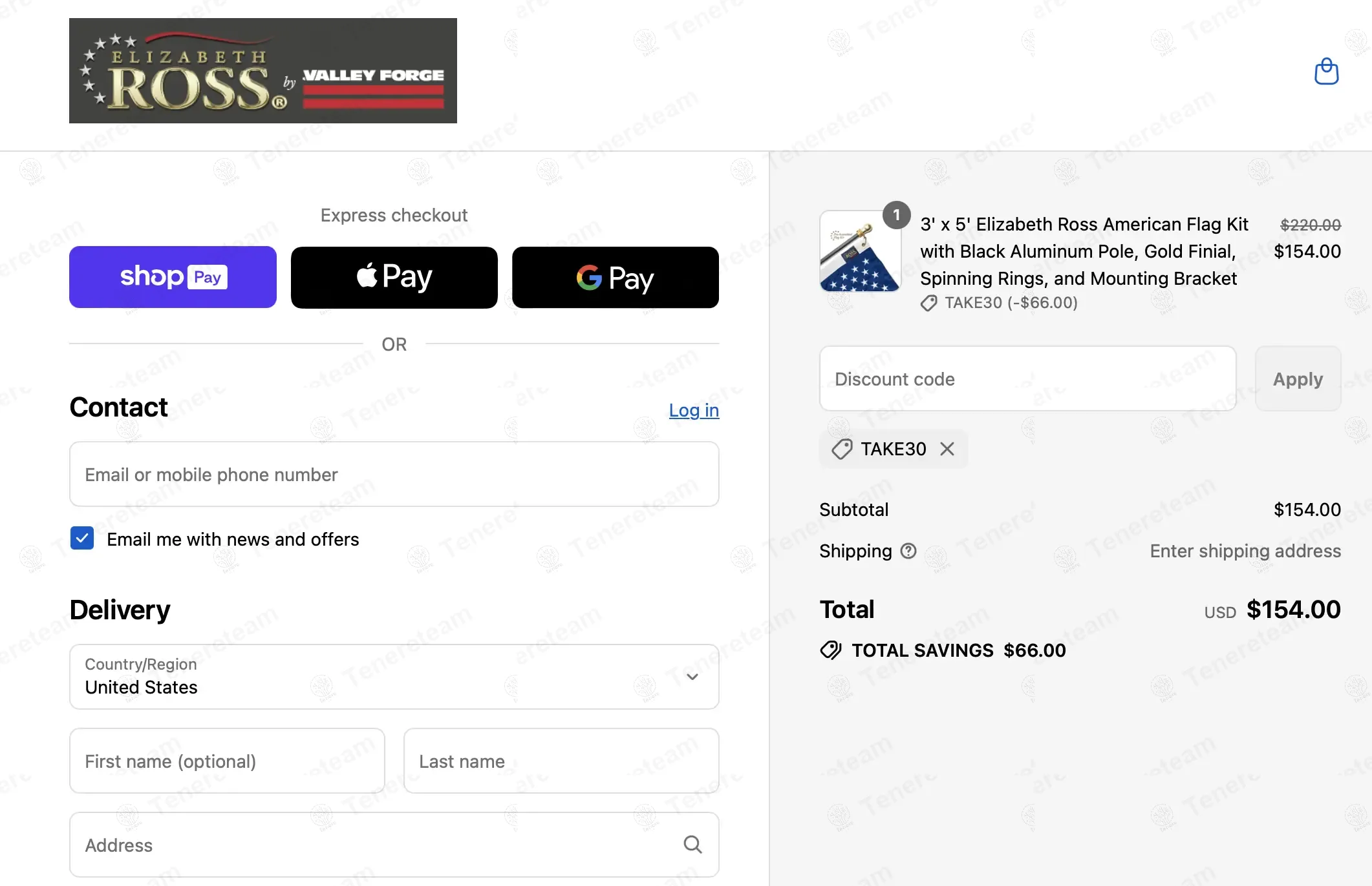 Elizabeth Ross Flags coupon code: 30% off with TAKE30. Tested and valid as 10 months ago.