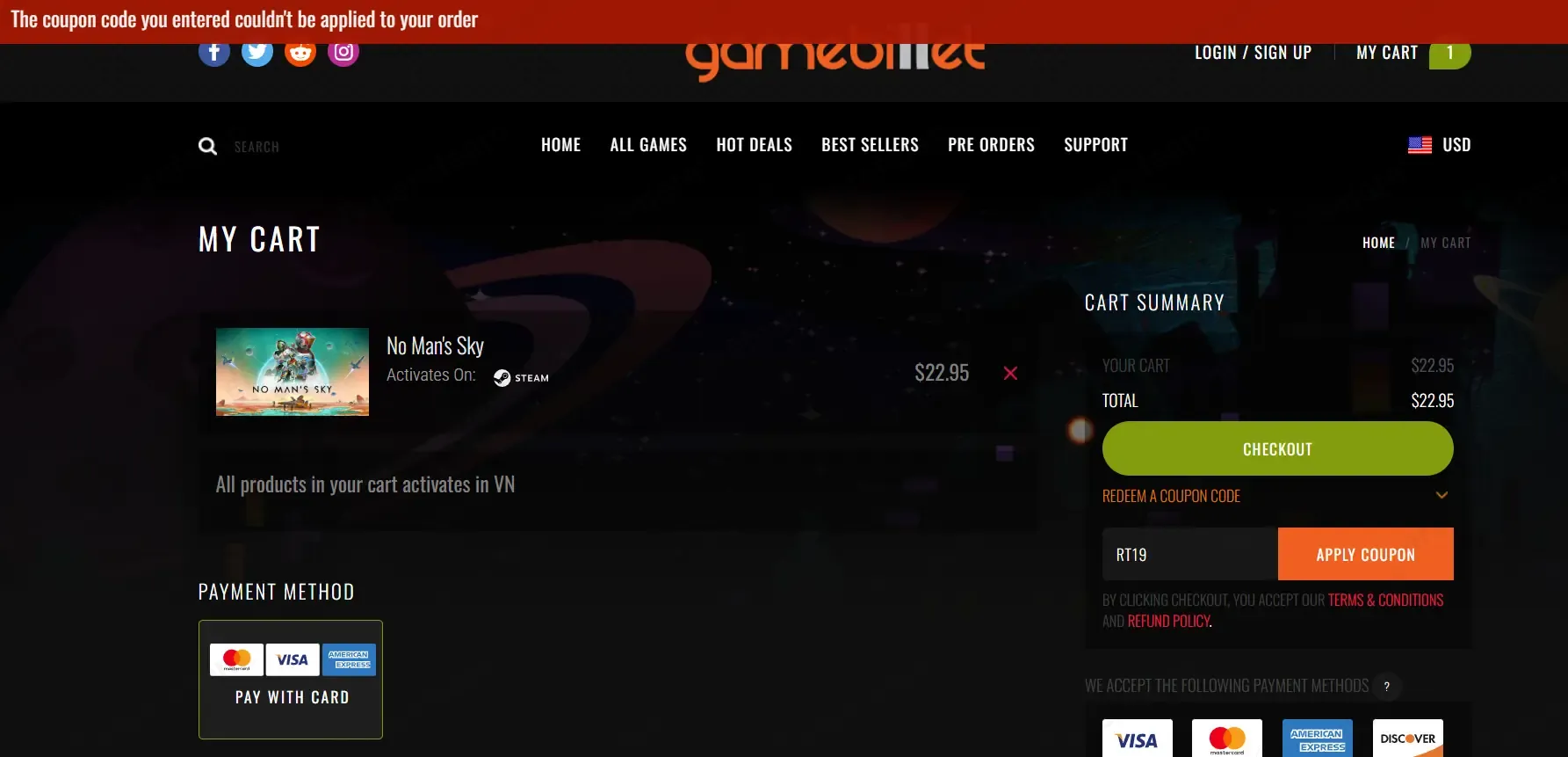 GameBillet coupon code: 5% off with RT19. Tested and valid as 4 weeks ago.