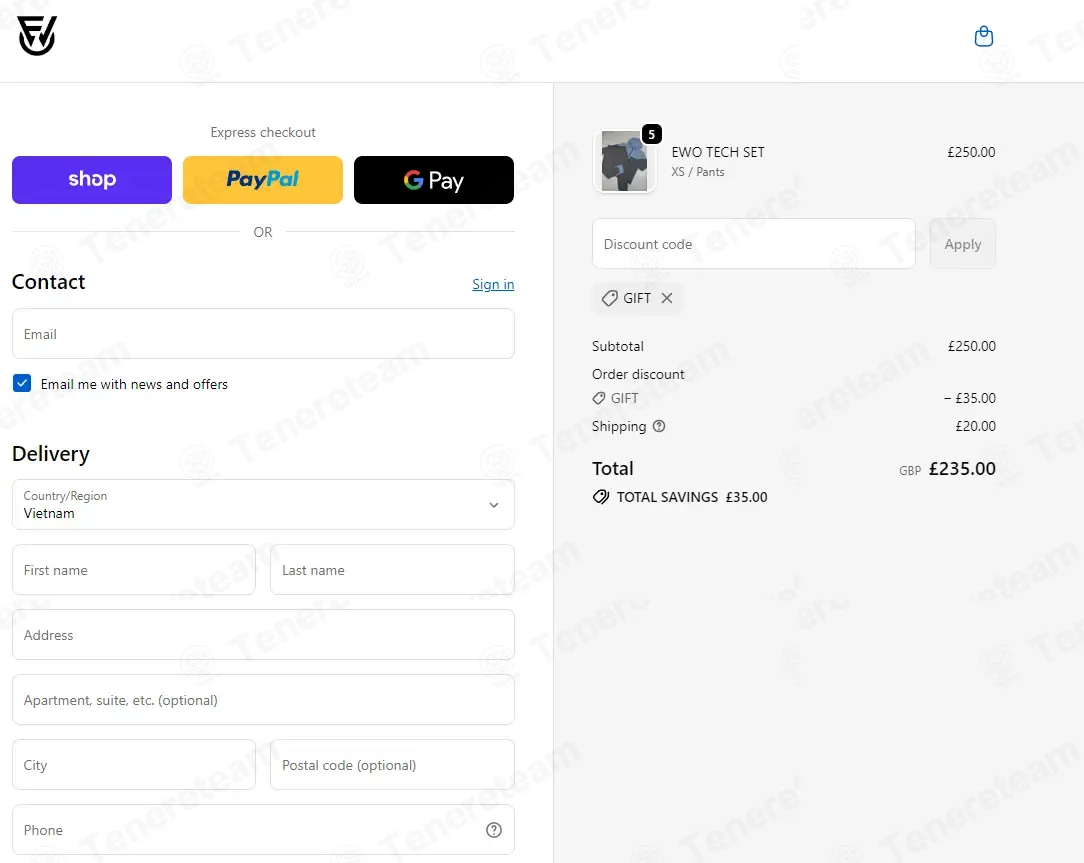 EWO clothing coupon code: 15% off with GIFT. Tested and valid as 7 months ago.