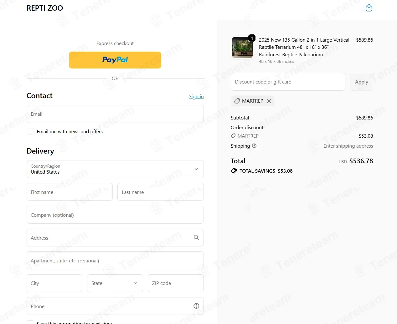 Repti Zoo Store coupon code: 9% off with MARTREP. Tested and valid as 5 months ago.