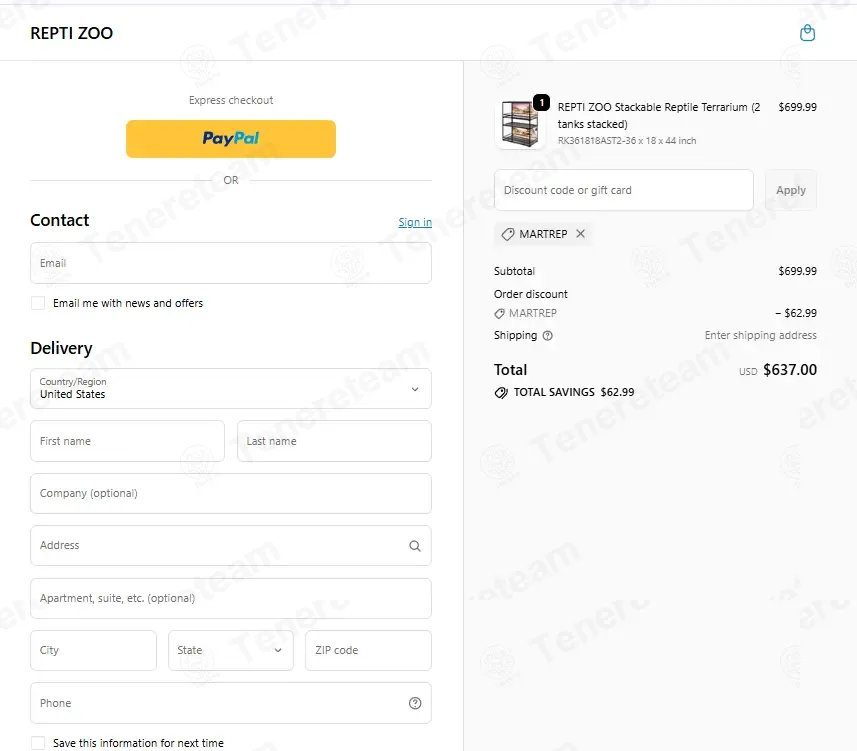 Repti Zoo Store coupon code: 9% off with MARTREP. Tested and valid as 5 months ago.